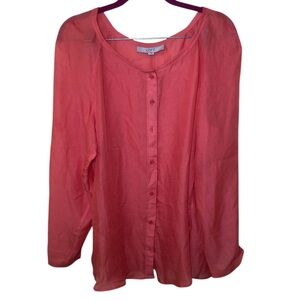 Ann Taylor LOFT long sleeve button down tunic blouse sheer size L